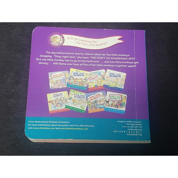 Five Little Monkeys Go Shopping for School Eileen Christelow Board Book - Picture 8 of 9